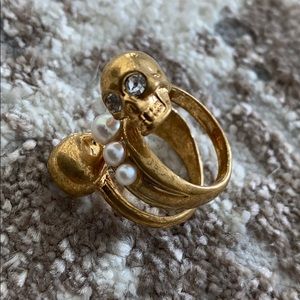 Alexander McQueen gold double spiral skull ring